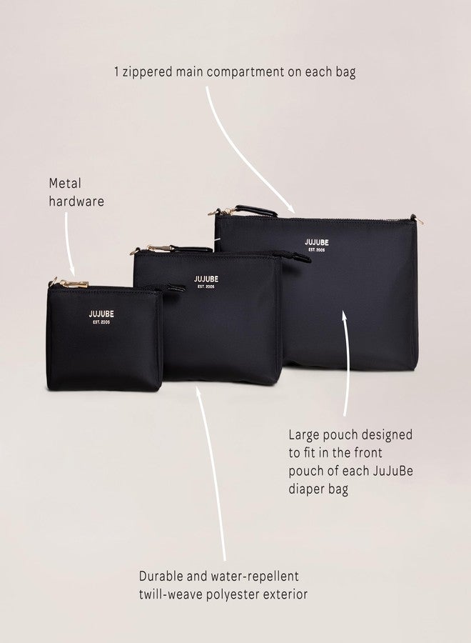 JuJuBe New 3-Piece Pouch Set, Diaper Bag Organizing Pouches, Convertible to Small Purse with Crossbody Strap, Zipper Cosmetic or Makeup Pouch, Large, Medium, and Small, Black, Mother's Day Gift - Image 2